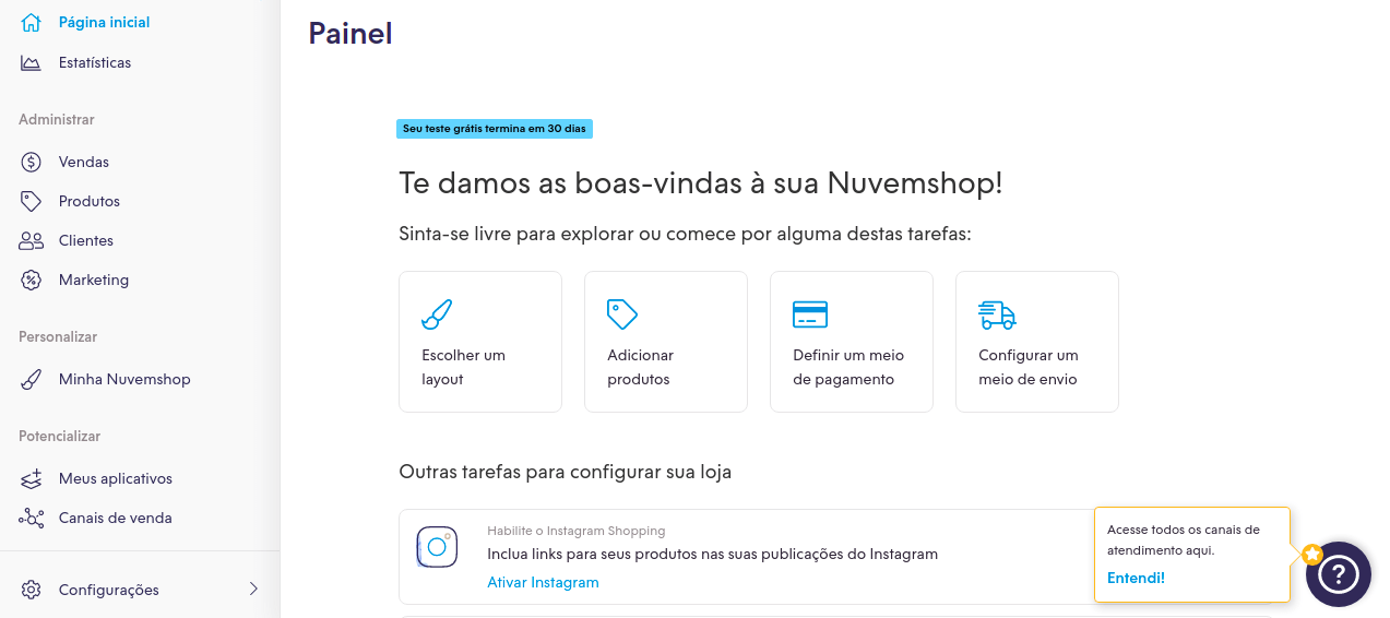 Painel loja virtual grátis nuvemshop